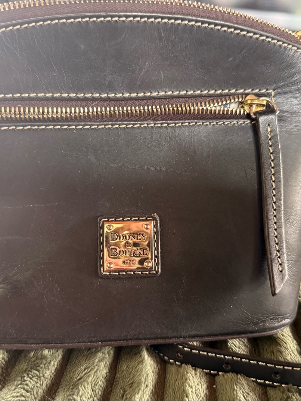 Dooney & Bourke Black Leather Messenger with Gold-Tone Plaque